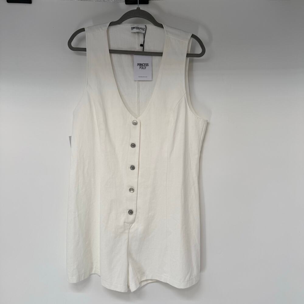 NWT Princess Polly Damico Romper Women's Size 12 White Button Down 100% Cotton - Picture 2 of 9
